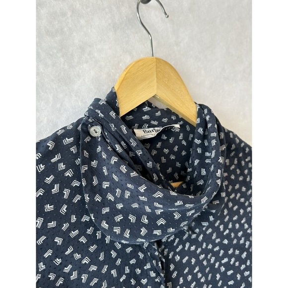 Vintage 80's Burberrys Blue Silk Button Up Blouse Size 6 Lapel Neck Long Sleeve - Picture 5 of 9
